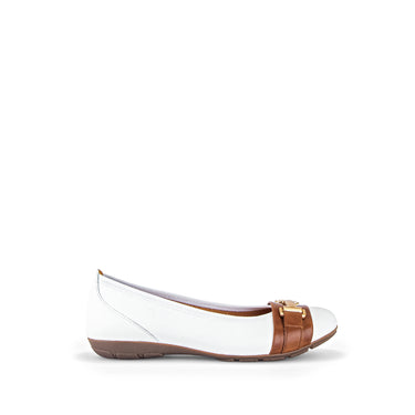 Ballerines blanches/cognac en cuir