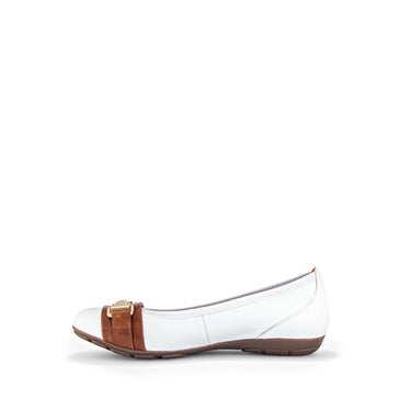 Ballerines blanches/cognac en cuir