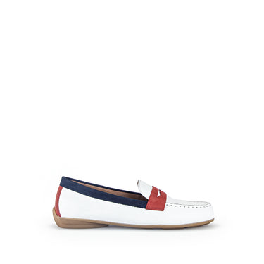 Mocassins blancs/marine en cuir